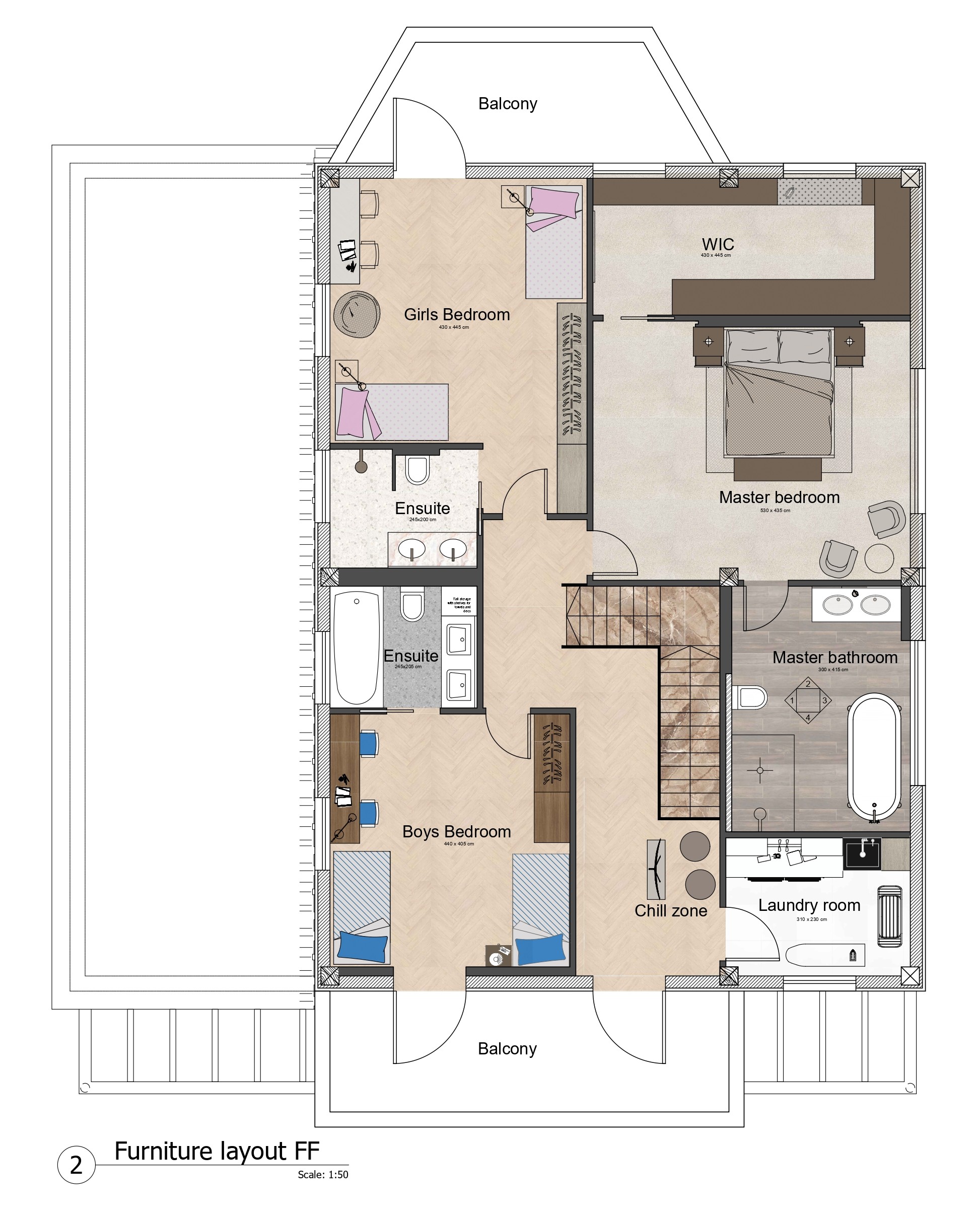 Furniture plan Floorplan Second floor with all furniture shown