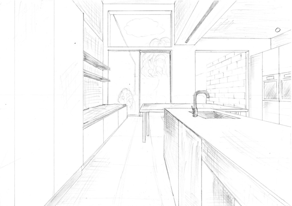 Kitchen remodel sketch Perspective sketch Kitchen remodel handdrawn