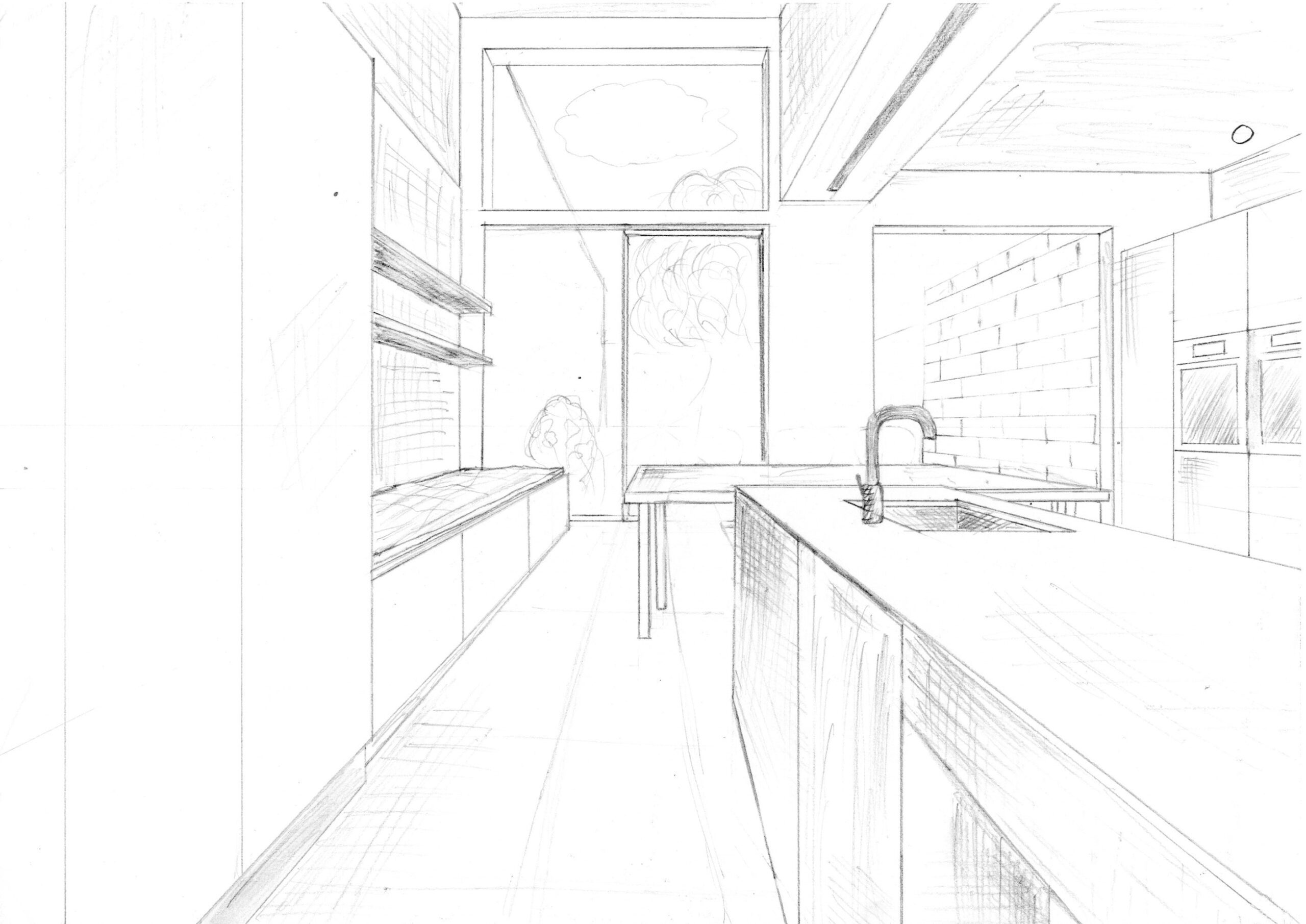 Kitchen remodel sketch Perspective sketch Kitchen remodel handdrawn